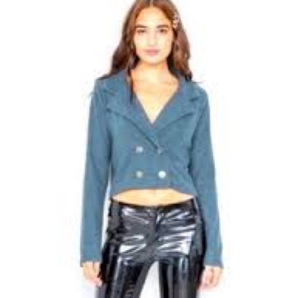 Gray Ultra Soft Double Breasted Crop Blazer